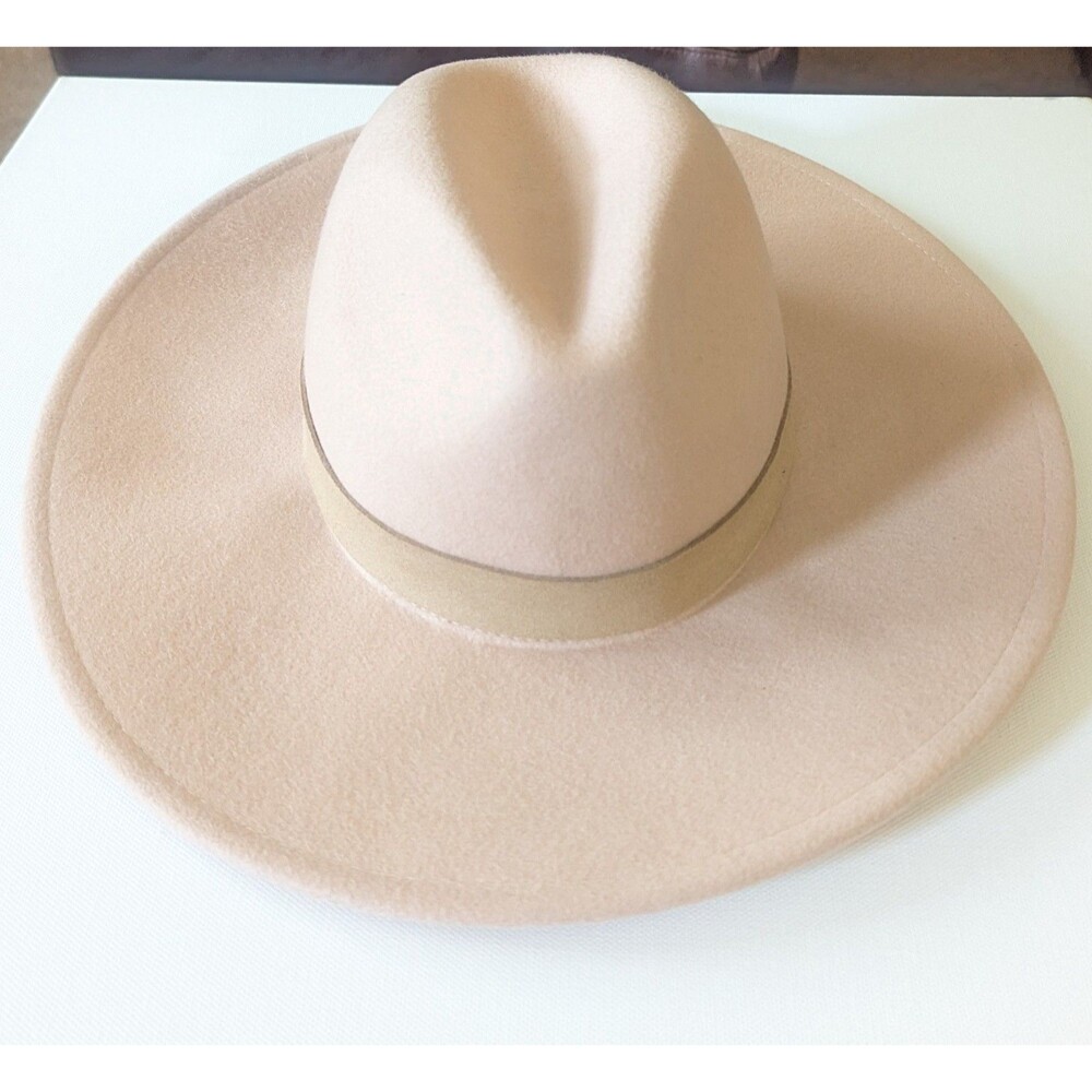 Free People Fedora Hat Blush Pink Suede Leather Band Wide Brim Boho 100% Wool